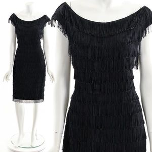 Black Vintage Fringe Gatsby Dress